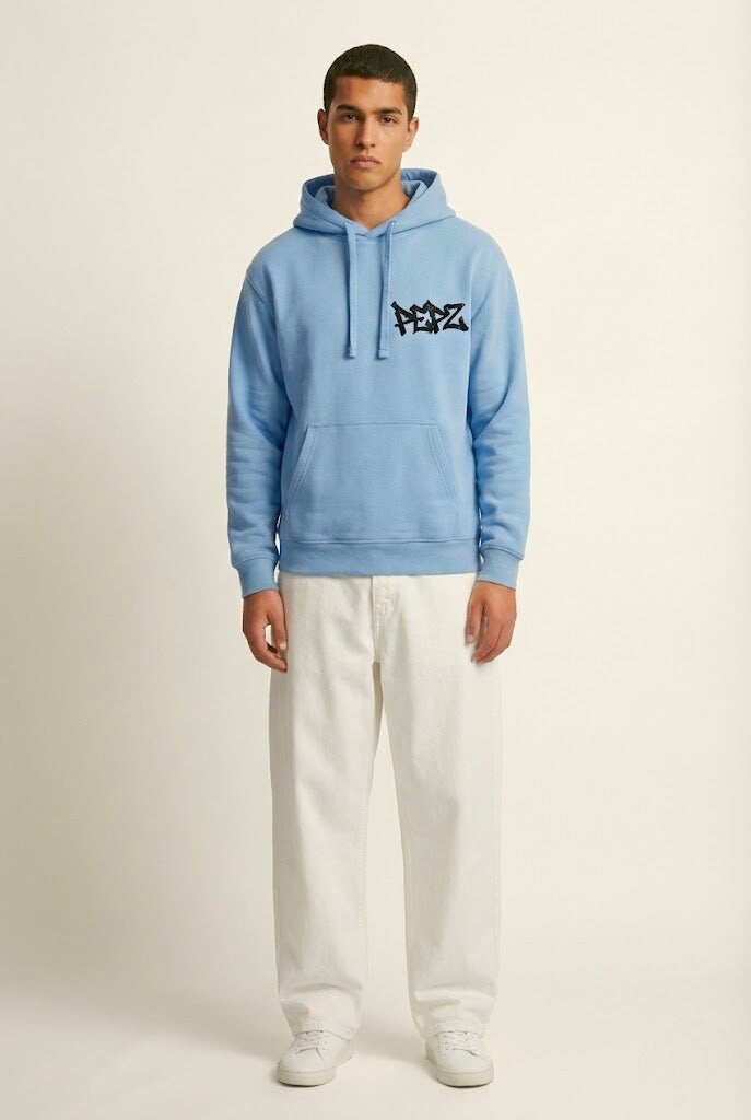Pepz Sky Blue Graffiti Logo Hoodie | Urban Streetwear Men