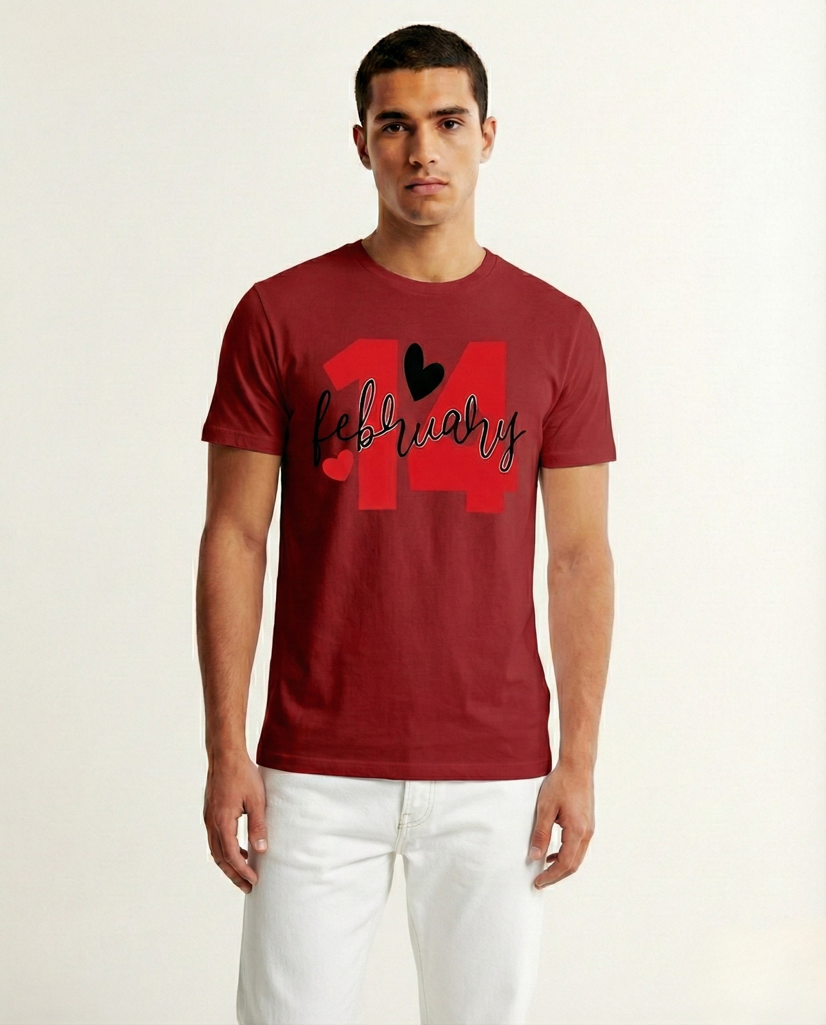 White 14 February Valentine's Day Graphic T-Shirt