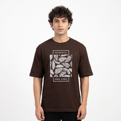 Men's Authentic Good Vibes Graphic Oversized Brown T-Shirt