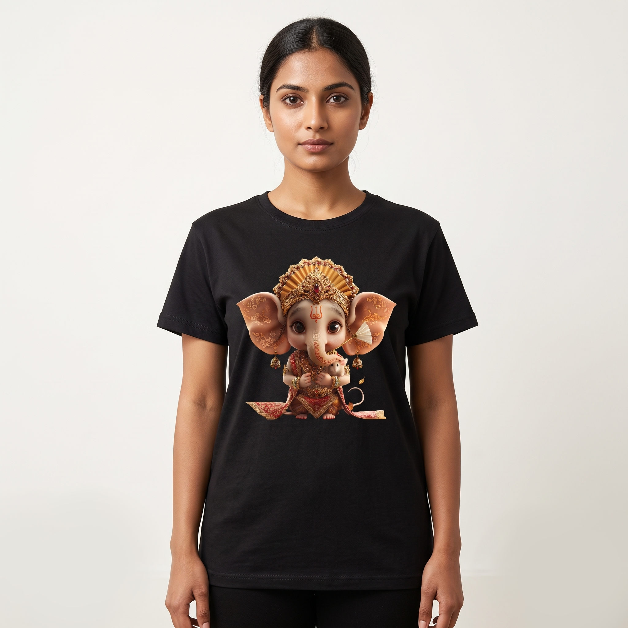women's Black Baby Ganesha Graphic T-Shirt