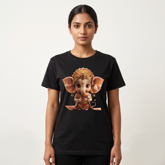 women's Black Baby Ganesha Graphic T-Shirt