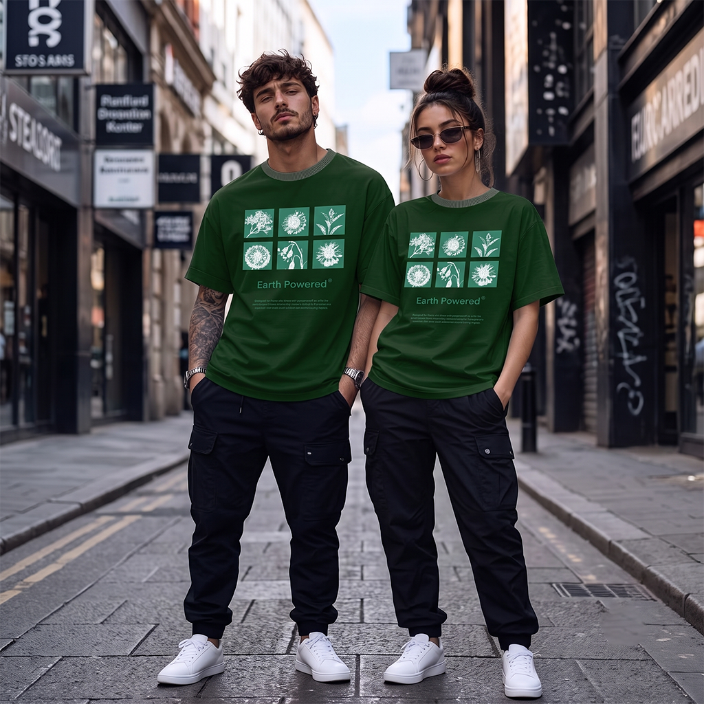 Unisex Earth Powered Botanical Graphic Green T-Shirt