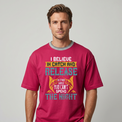 Men's Pink Humorous Catch & Release Oversized T-Shirt