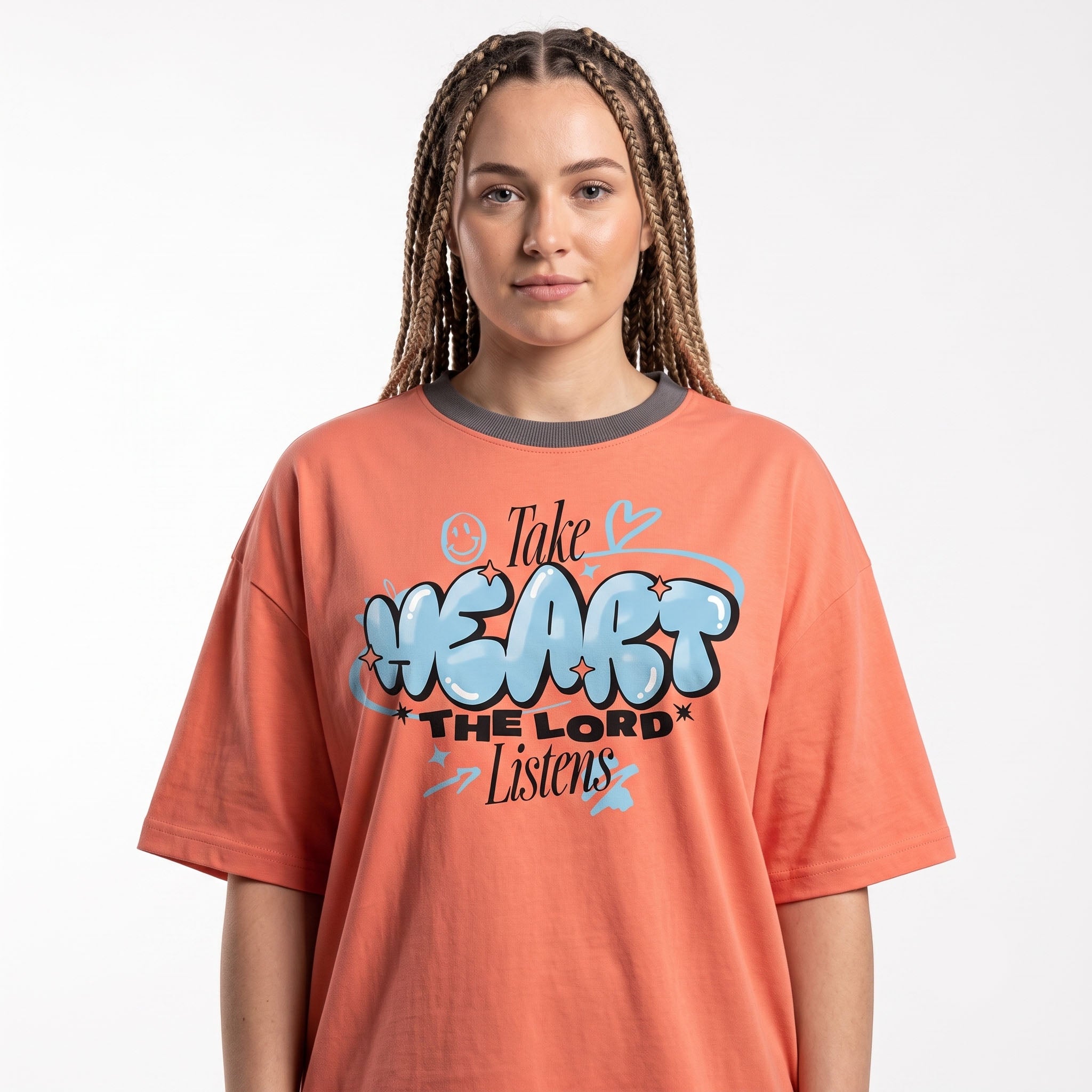 Women's "Take Heart" Oversized Faith T-Shirt - Coral