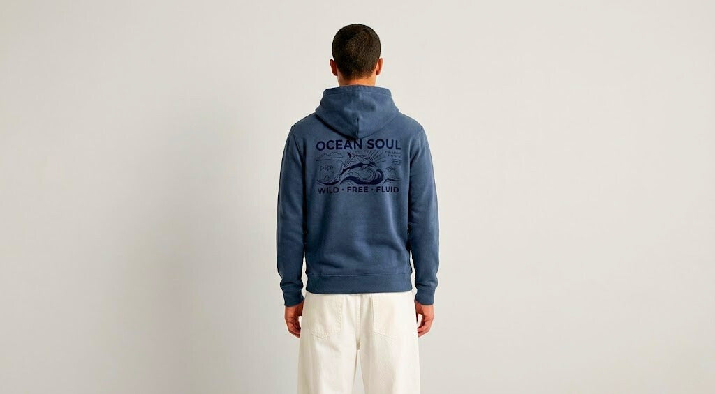 Ocean Soul Navy Blue Graphic Back Print Hoodie