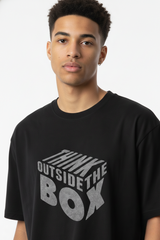 Think Outside The Box Oversized Black Graphic Tee