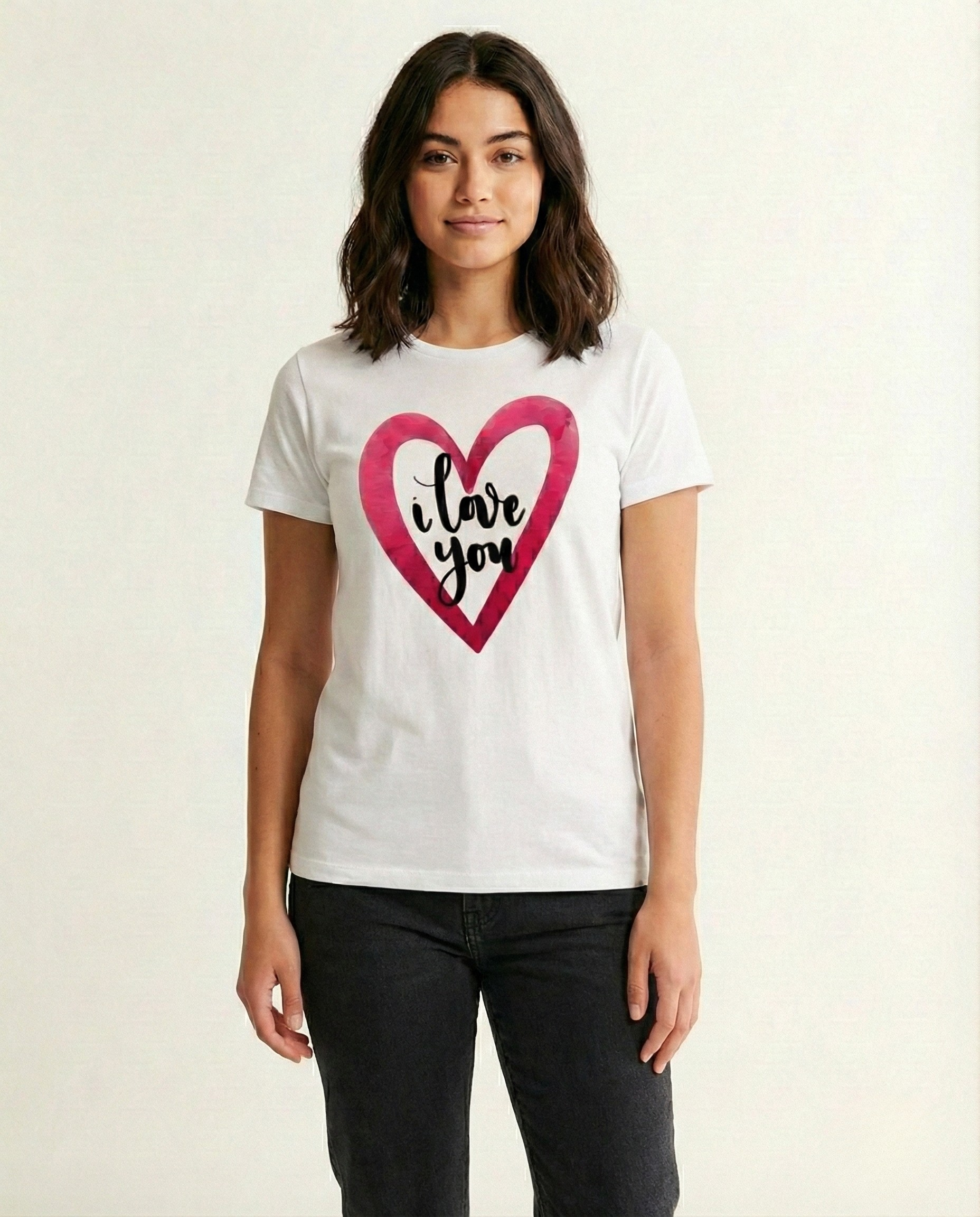 White I Love You Heart Graphic Cotton T-Shirt