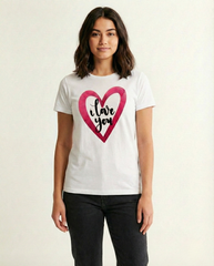 White I Love You Heart Graphic Cotton T-Shirt