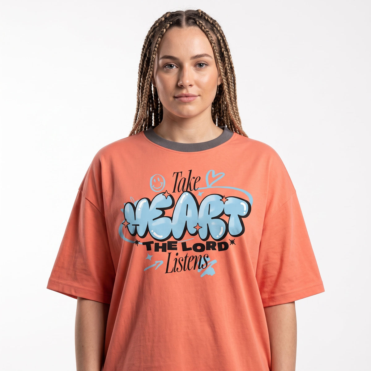 Women's "Take Heart" Oversized Faith T-Shirt - Coral