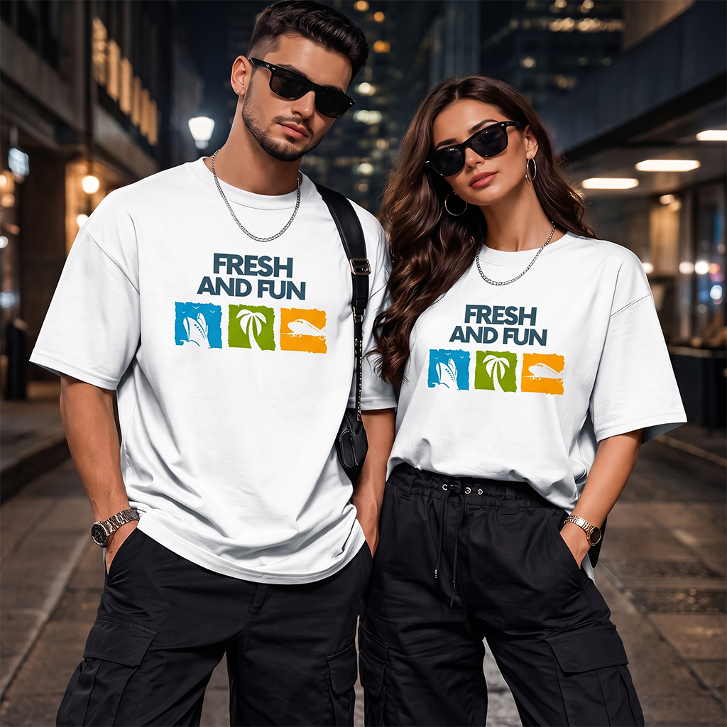 Unisex Fresh & Fun Travel Graphic Oversized White T-Shirt