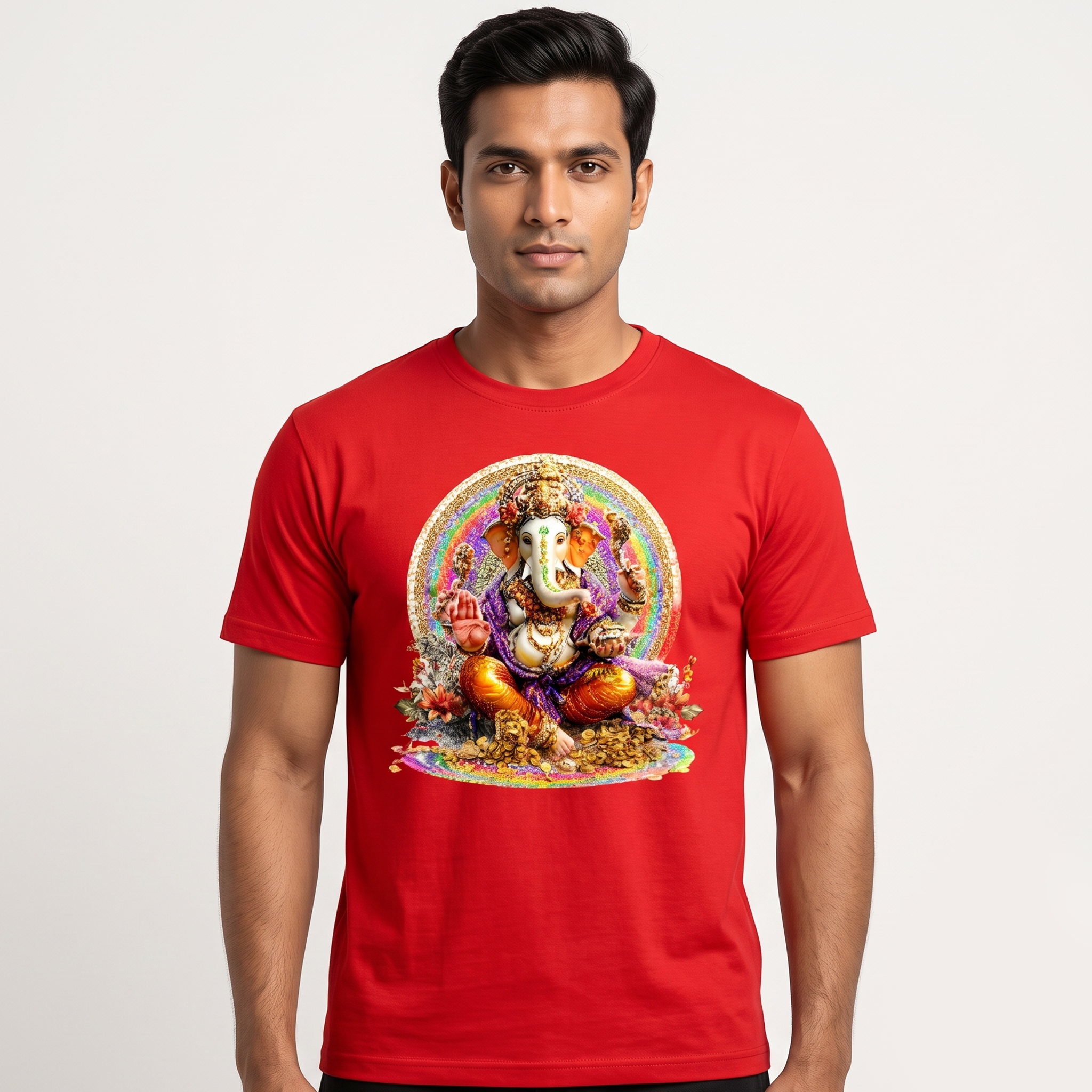 Men's Red Majestic Ganesha Graphic T-Shirt