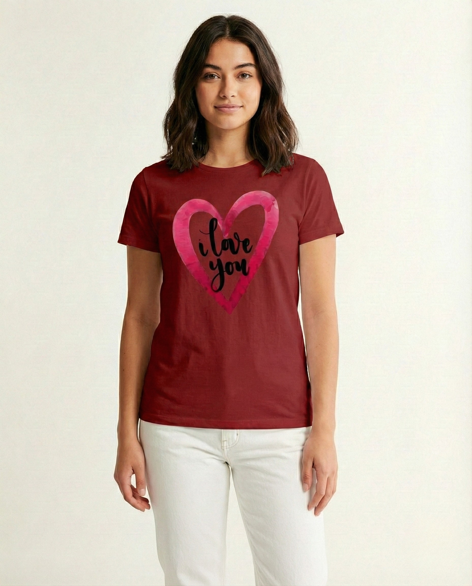 White I Love You Heart Graphic Cotton T-Shirt