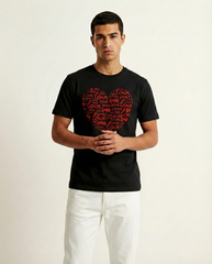White Love Heart Graphic Tee - Cotton Regular Fit