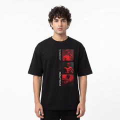 Men's Red Statue Evolution Graphic Oversized Black T-Shirt