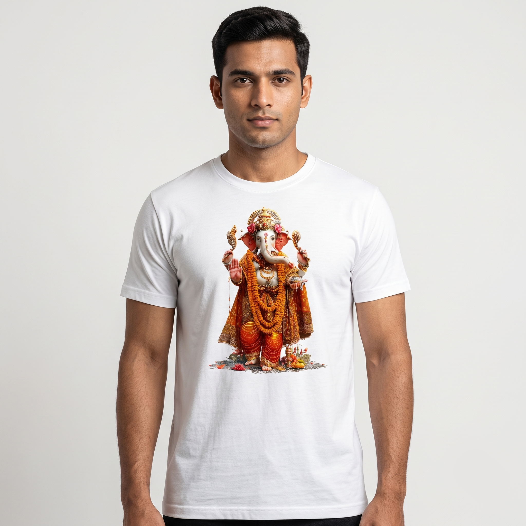 Men's White Standing Ganesha Graphic T-Shirt
