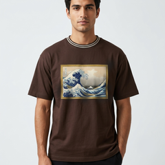Brown Great Wave Graphic Oversized Streetwear T-Shirt