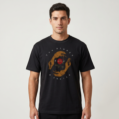Men's Black Wolf & Rose Graphic Oversized T-Shirt