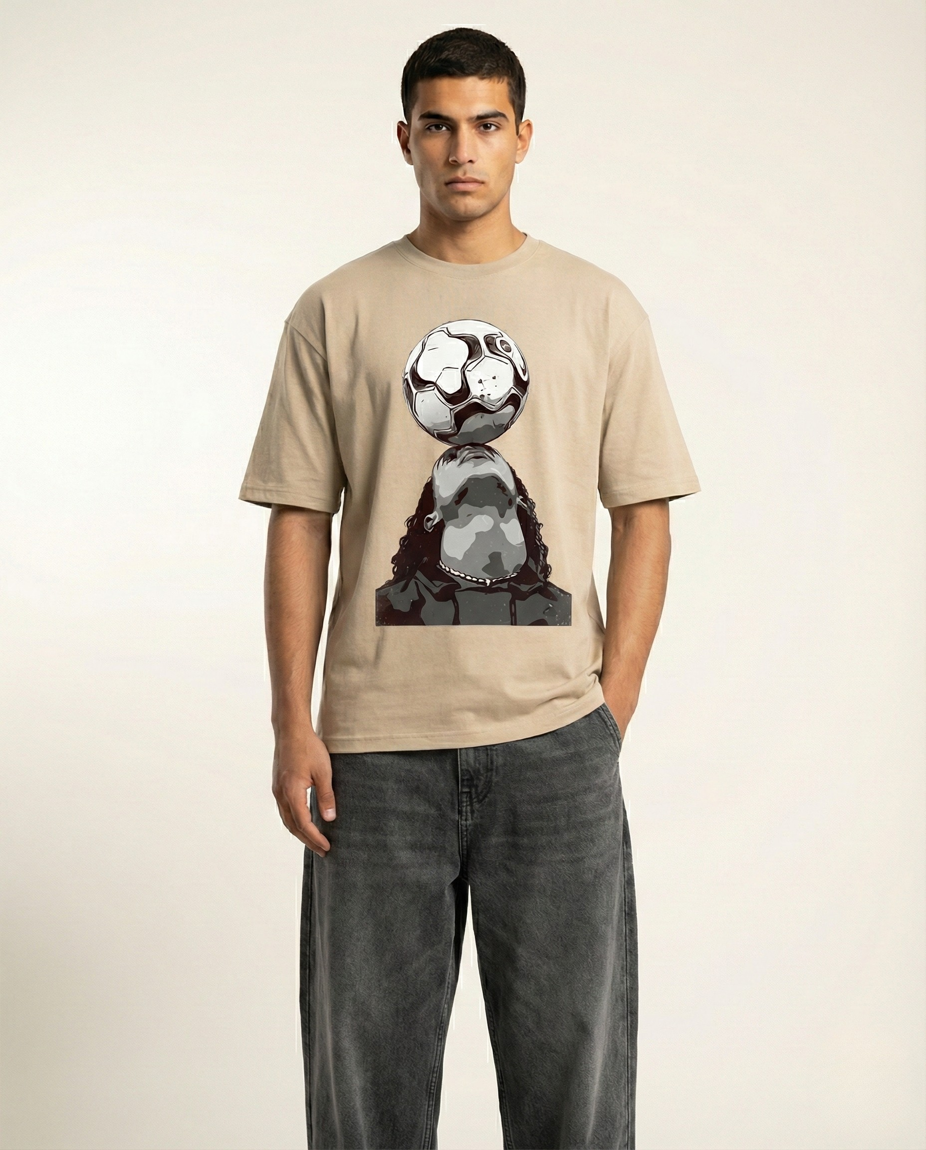 Grey Oversized Football Graphic Tee – Urban Streetwear Fit Secondary image