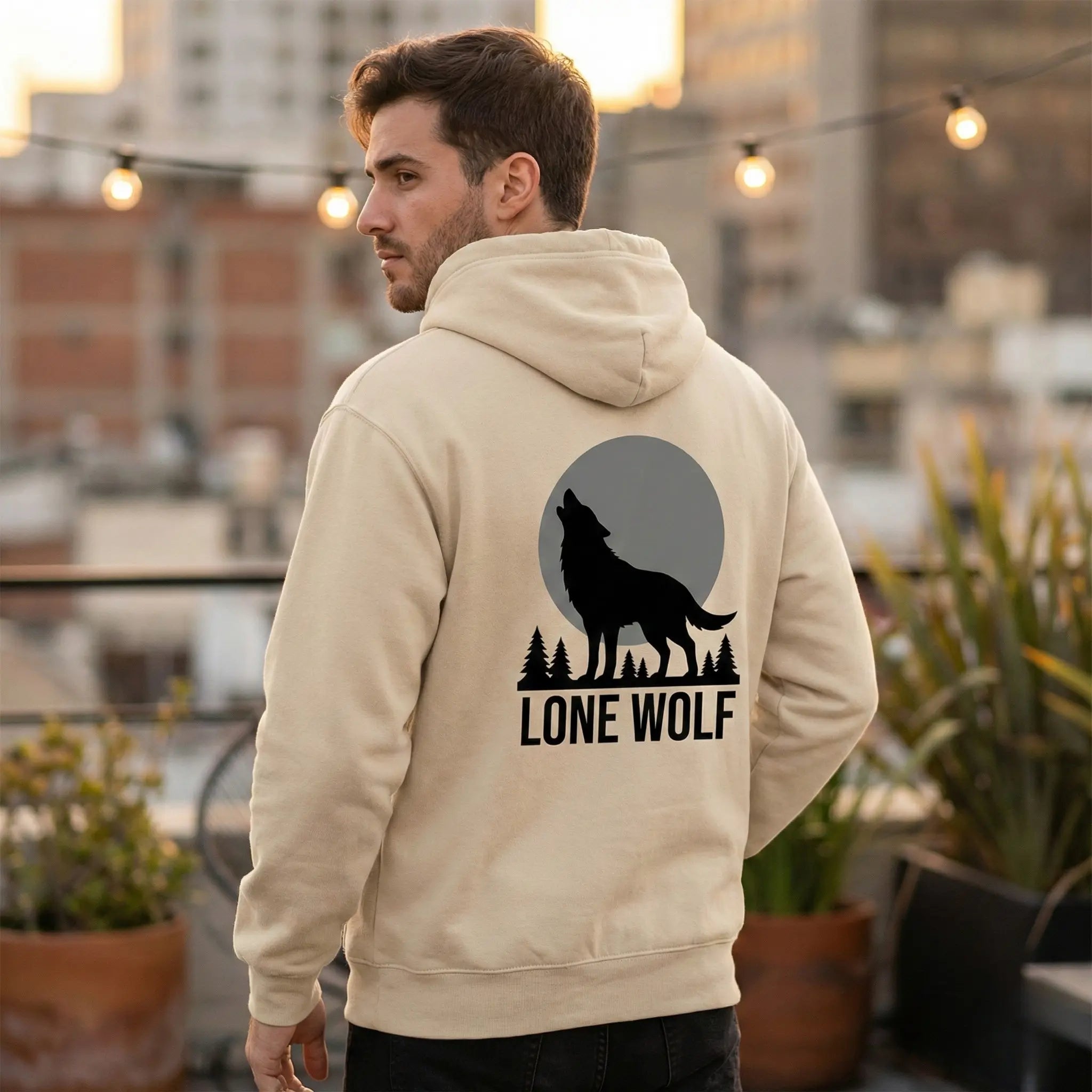 The Lone Wolf Howl Back Print Over-Sized Hoodie - Heather Grey - PEPZ