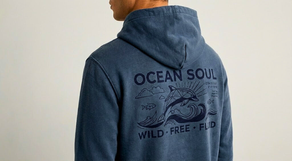 Ocean Soul Navy Blue Graphic Back Print Hoodie Main image