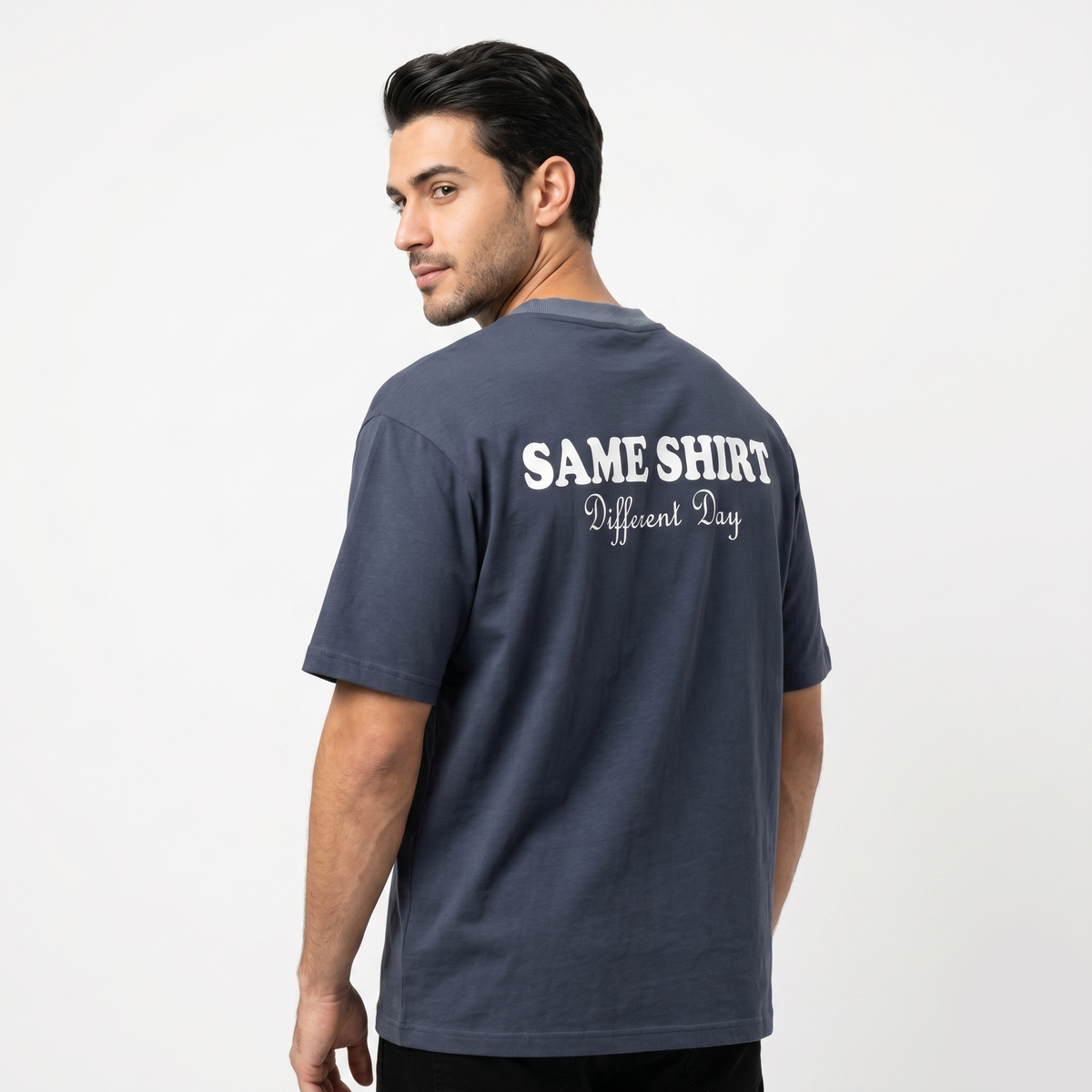 Men's Dark Grey Same Shirt Graphic Oversized T-Shirt