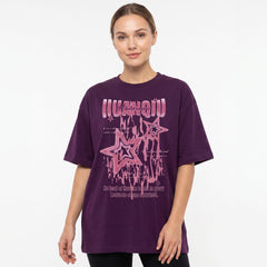 Women's Y2K Star Graphic Oversized Purple T-Shirt