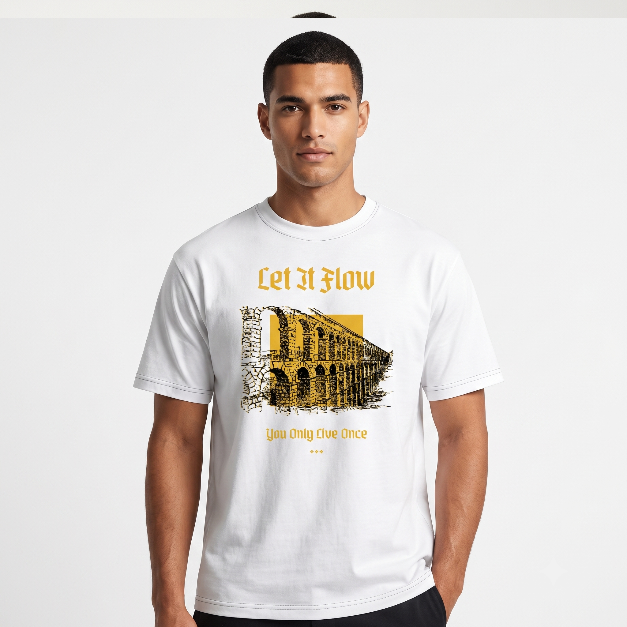 Men's White Let It Flow Graphic Streetwear T-Shirt