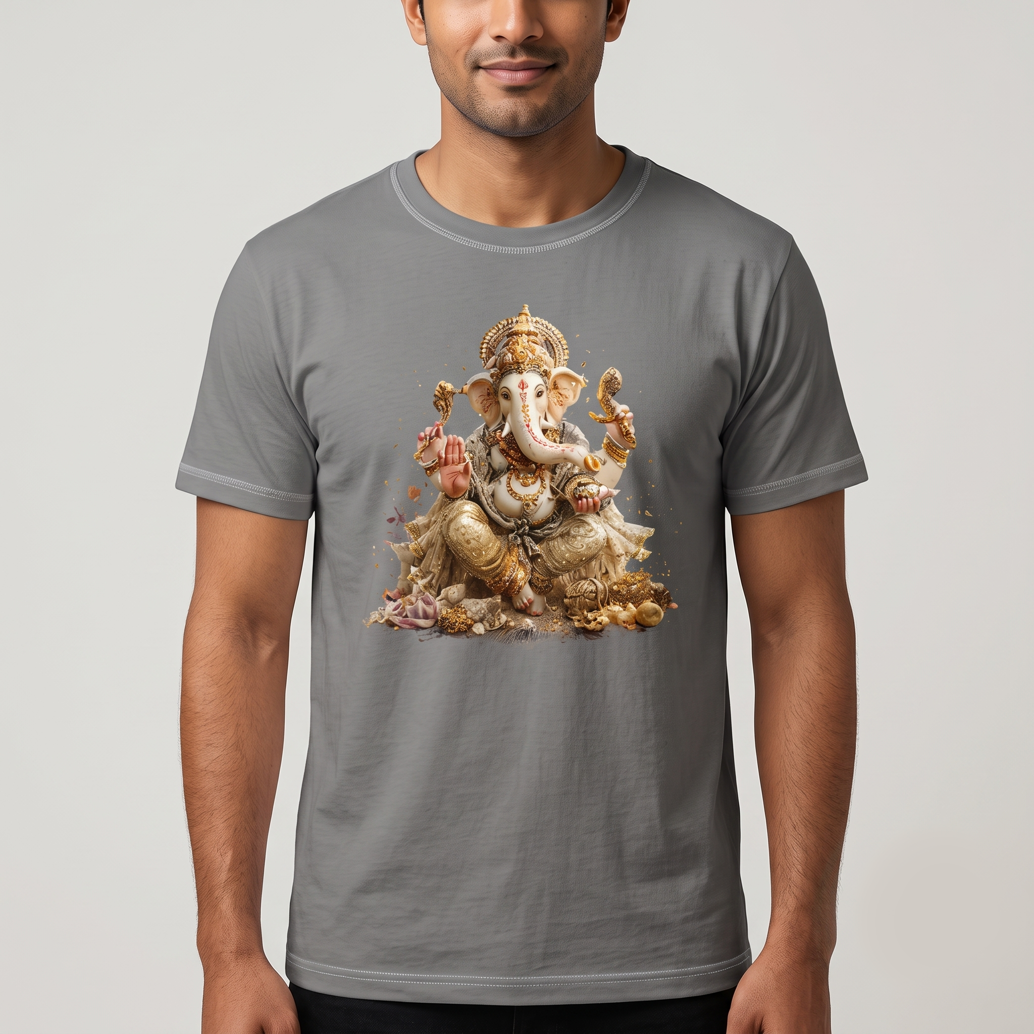 Men's Grey Majestic Ganesha Graphic T-Shirt