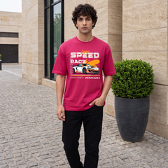 Men's Speed Race Graphic Oversized Magenta T-Shirt