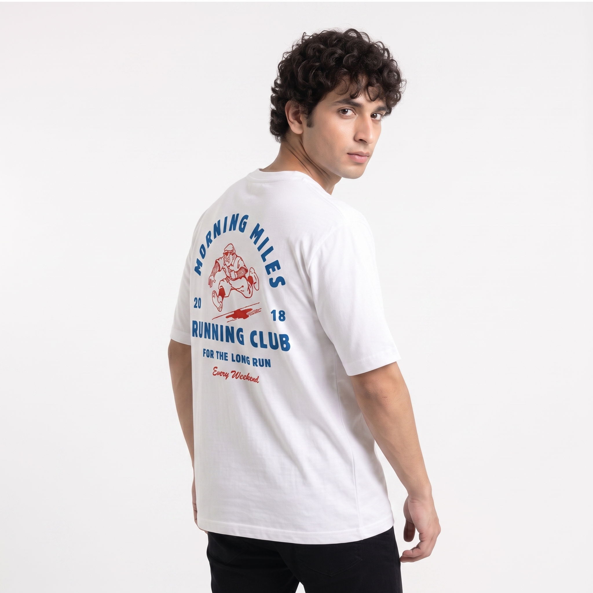 Men's Run More Stress Less Oversized White T-Shirt