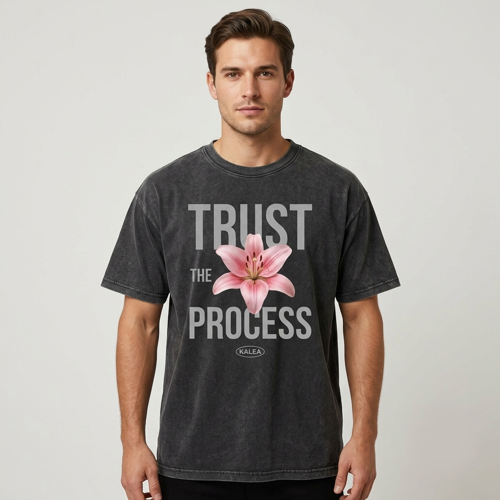 Acid Wash Lily Graphic Oversized Streetwear T-Shirt