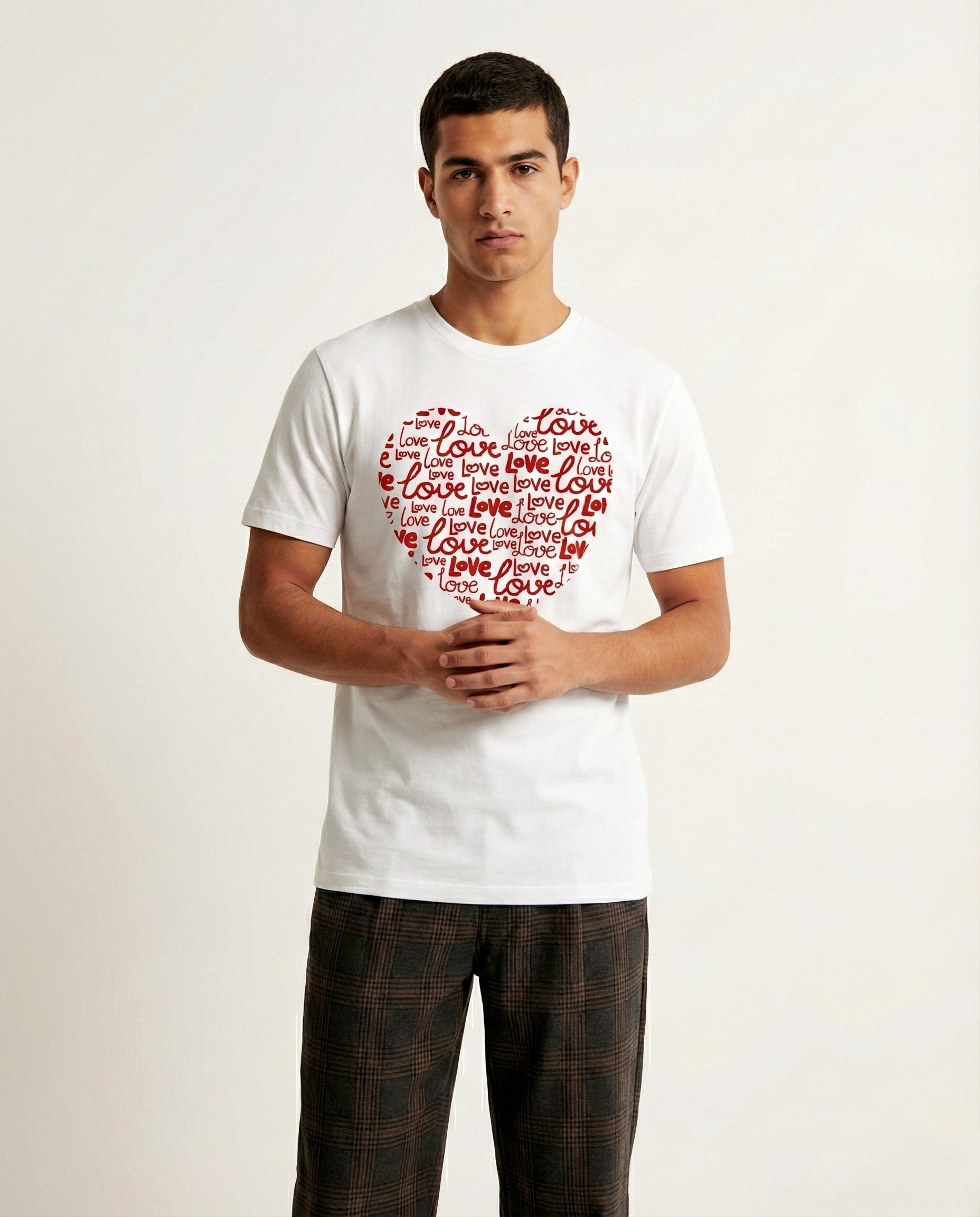 White Love Heart Graphic Tee - Cotton Regular Fit