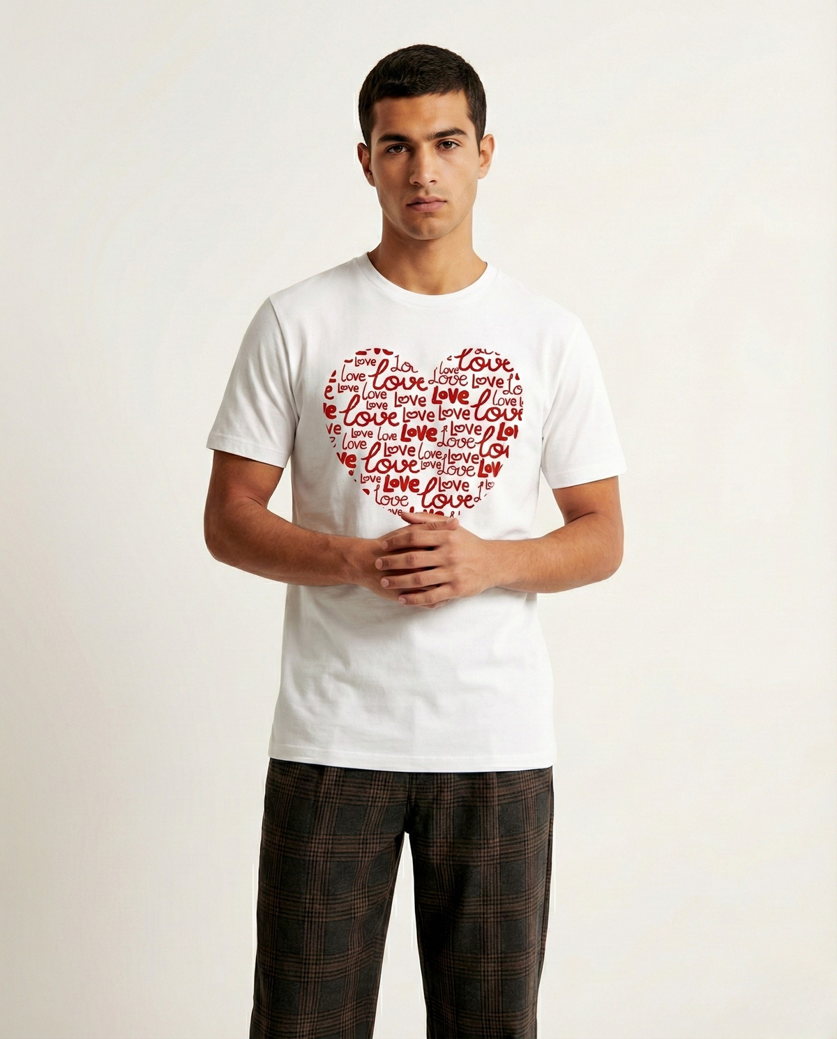 White Love Heart Graphic Tee - Cotton Regular Fit