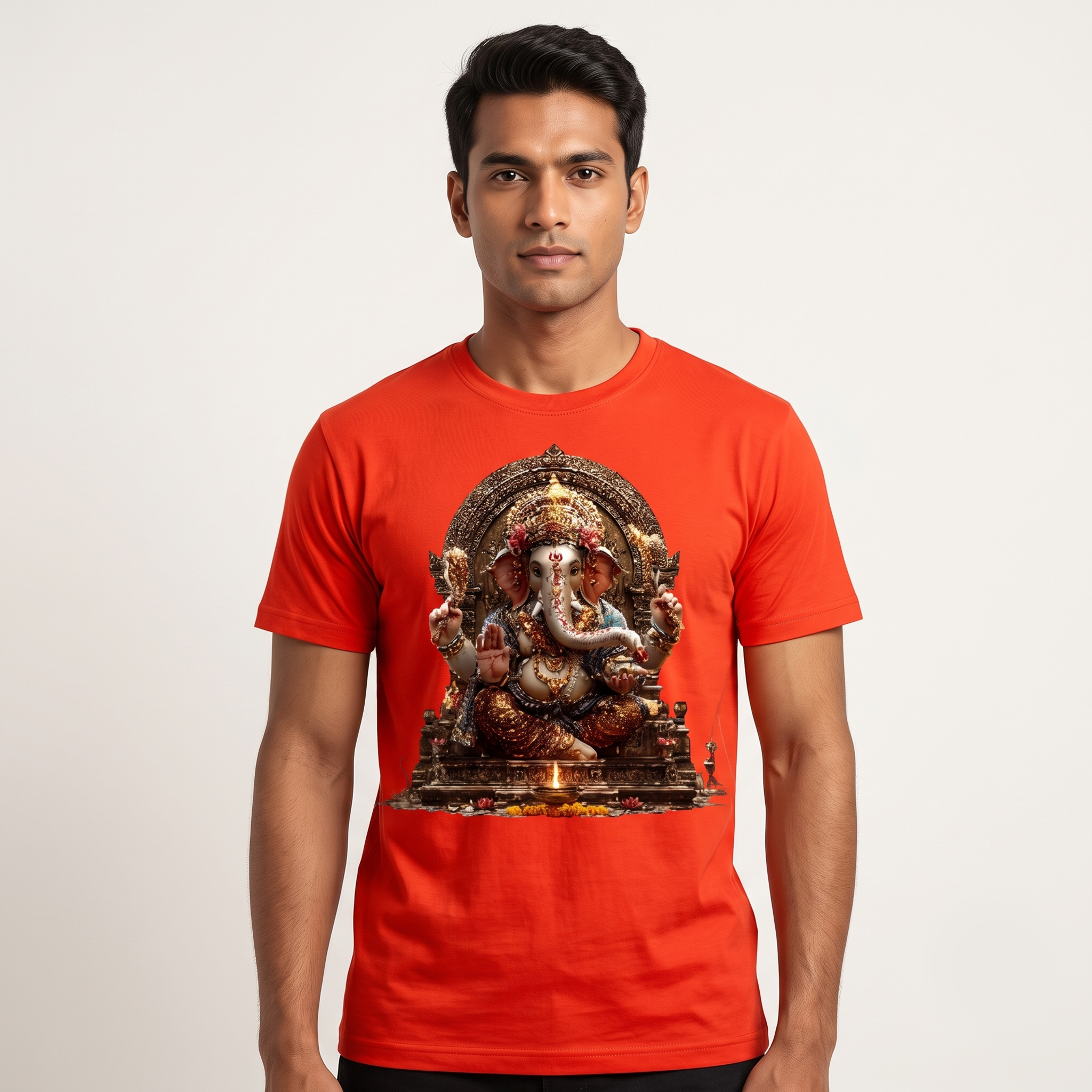 Men's Orange Majestic Ganesha Graphic T-Shirt