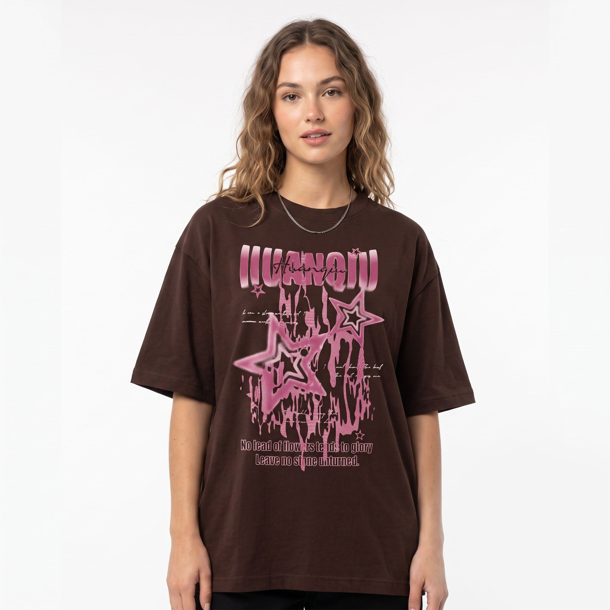 Women's Y2K Star Graphic Oversized Brown T-Shirt