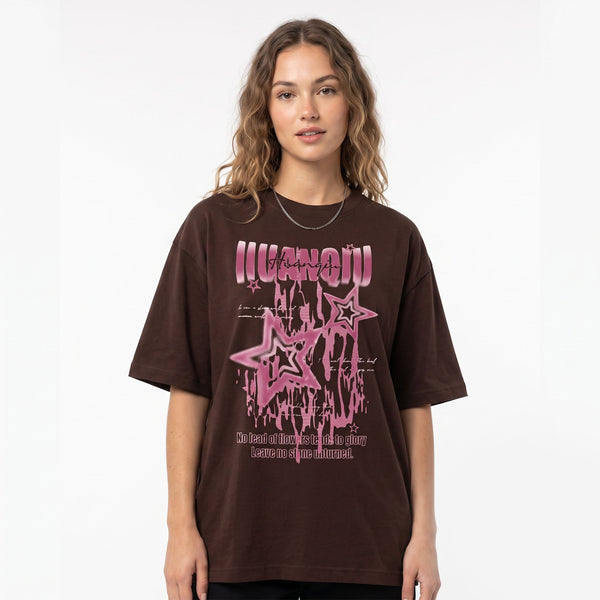 Women's Y2K Star Graphic Oversized Brown T-Shirt