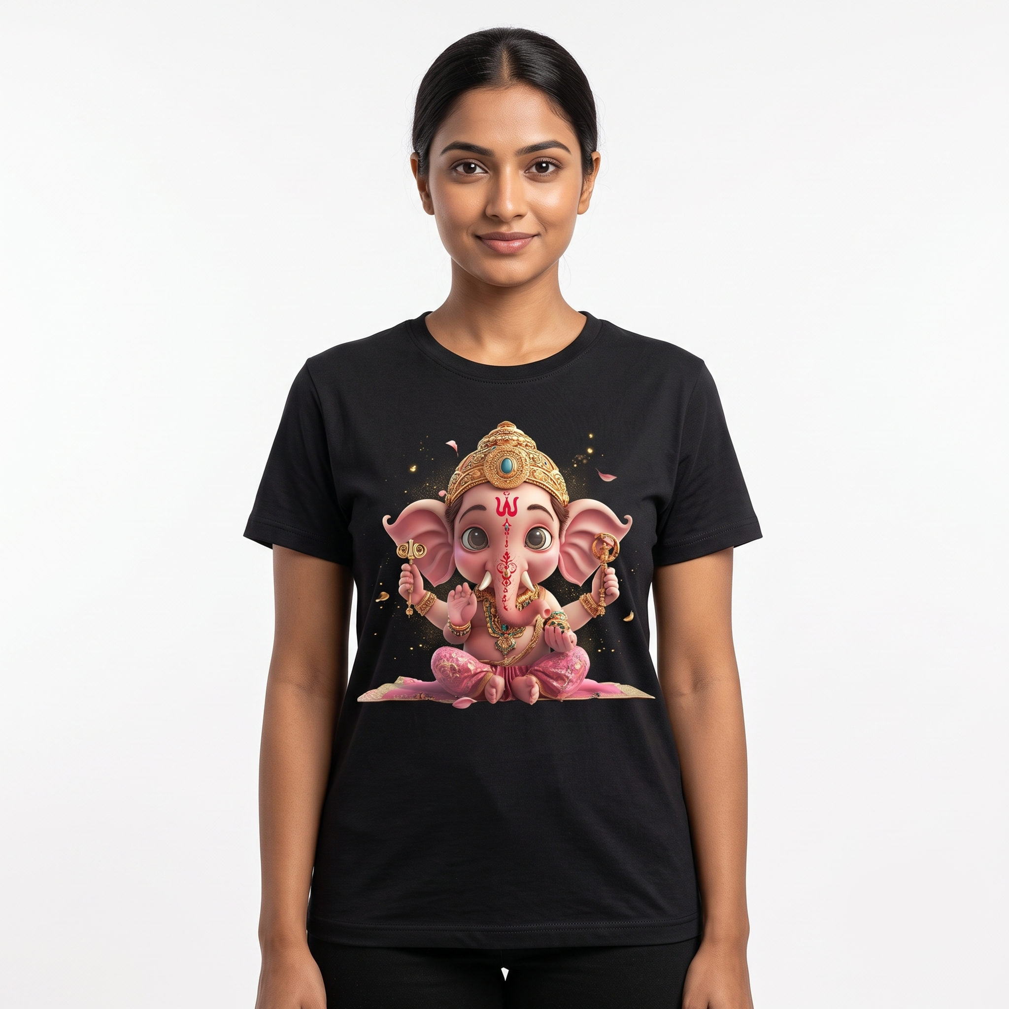 women's Black Baby Ganesha Graphic T-Shirt