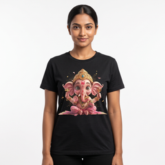 women's Black Baby Ganesha Graphic T-Shirt