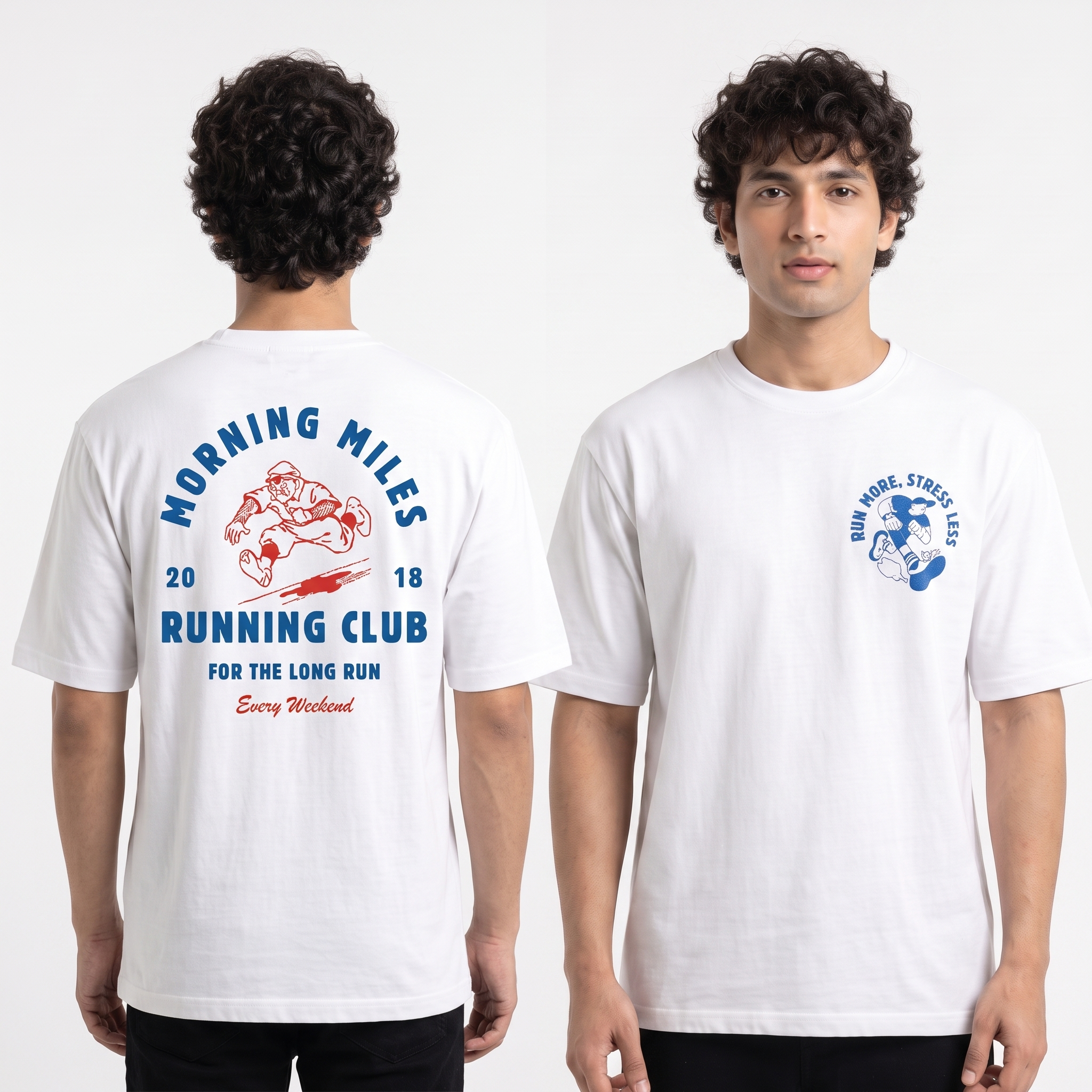 Men's Run More Stress Less Oversized White T-Shirt