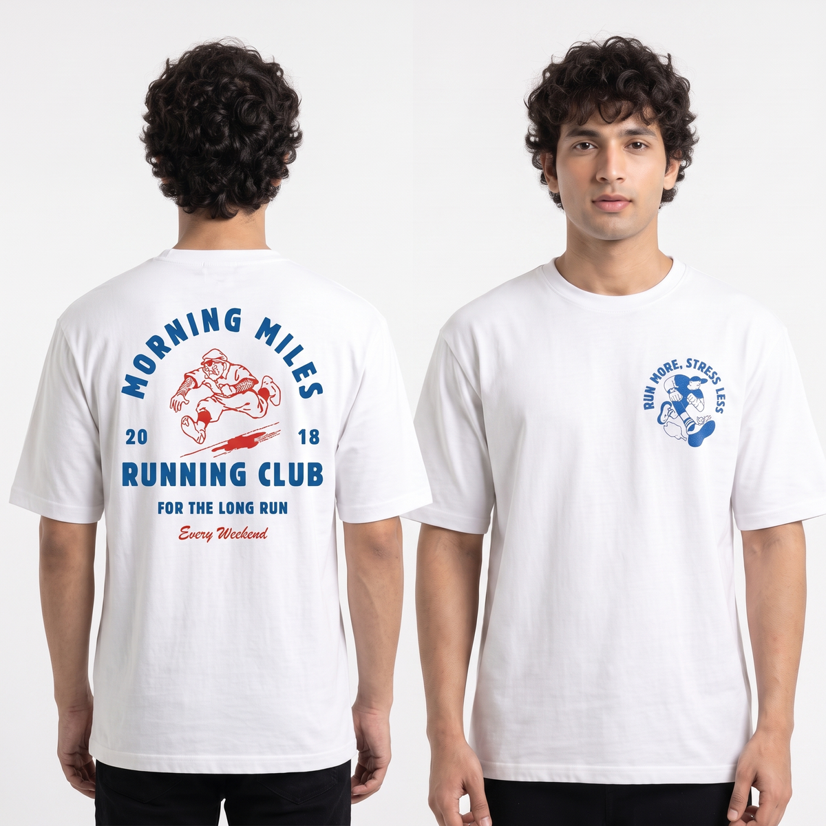 Men's Run More Stress Less Oversized White T-Shirt