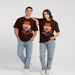 Unisex Retro Muscle Car Graphic Brown Oversized T-Shirt