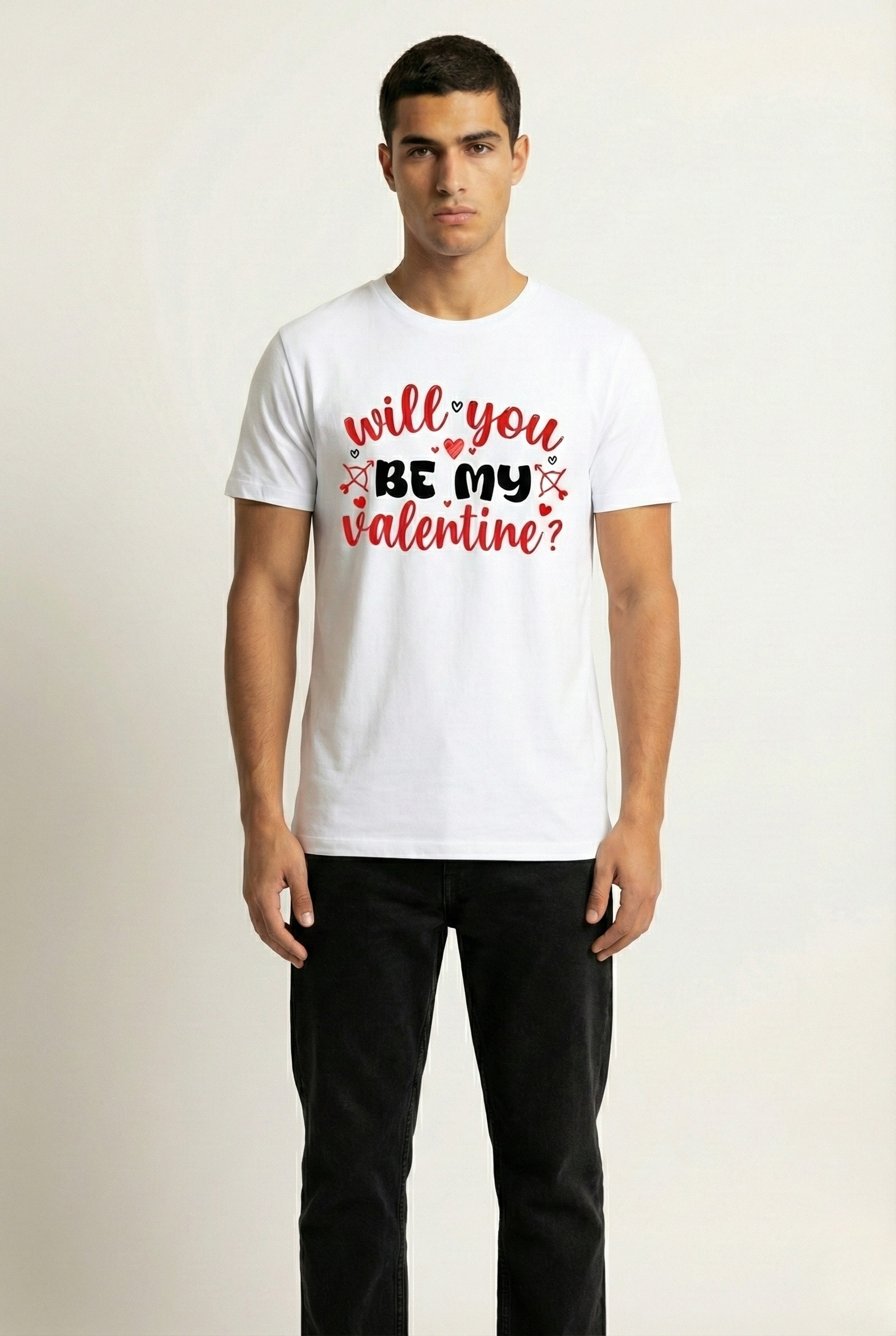 Unisex White 'Will You Be My Valentine' Graphic T-shirt Main image
