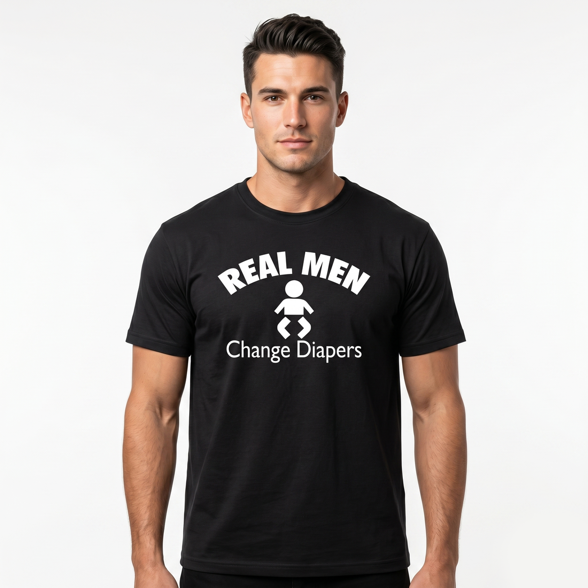 Men's Black Real Men Change Diapers Oversized T-Shirt