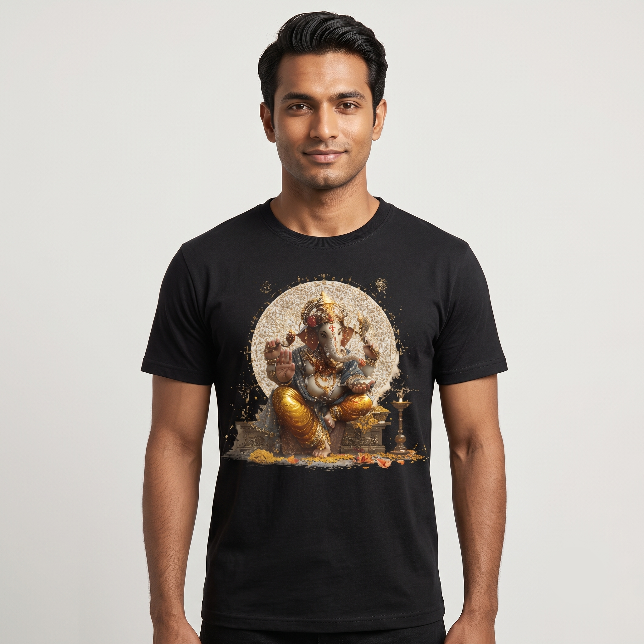 Men's Black Celestial Ganesha Graphic T-Shirt