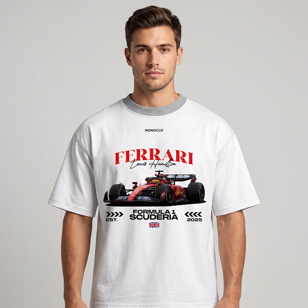 Unisex White Ferrari Lewis Hamilton F1 Oversized T-Shirt