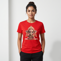 women's Red Baby Ganesha Graphic T-Shirt
