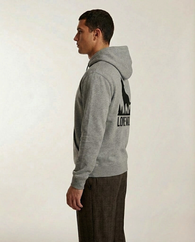 The Lone Wolf Howl Back Print Over-Sized Hoodie - Heather Grey