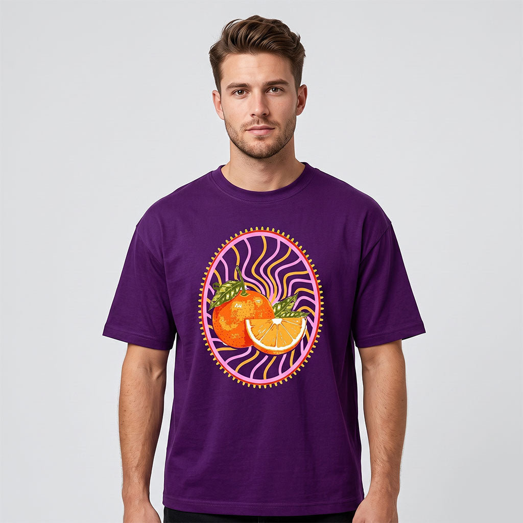 Unisex Purple Orange Graphic Oversized T-Shirt