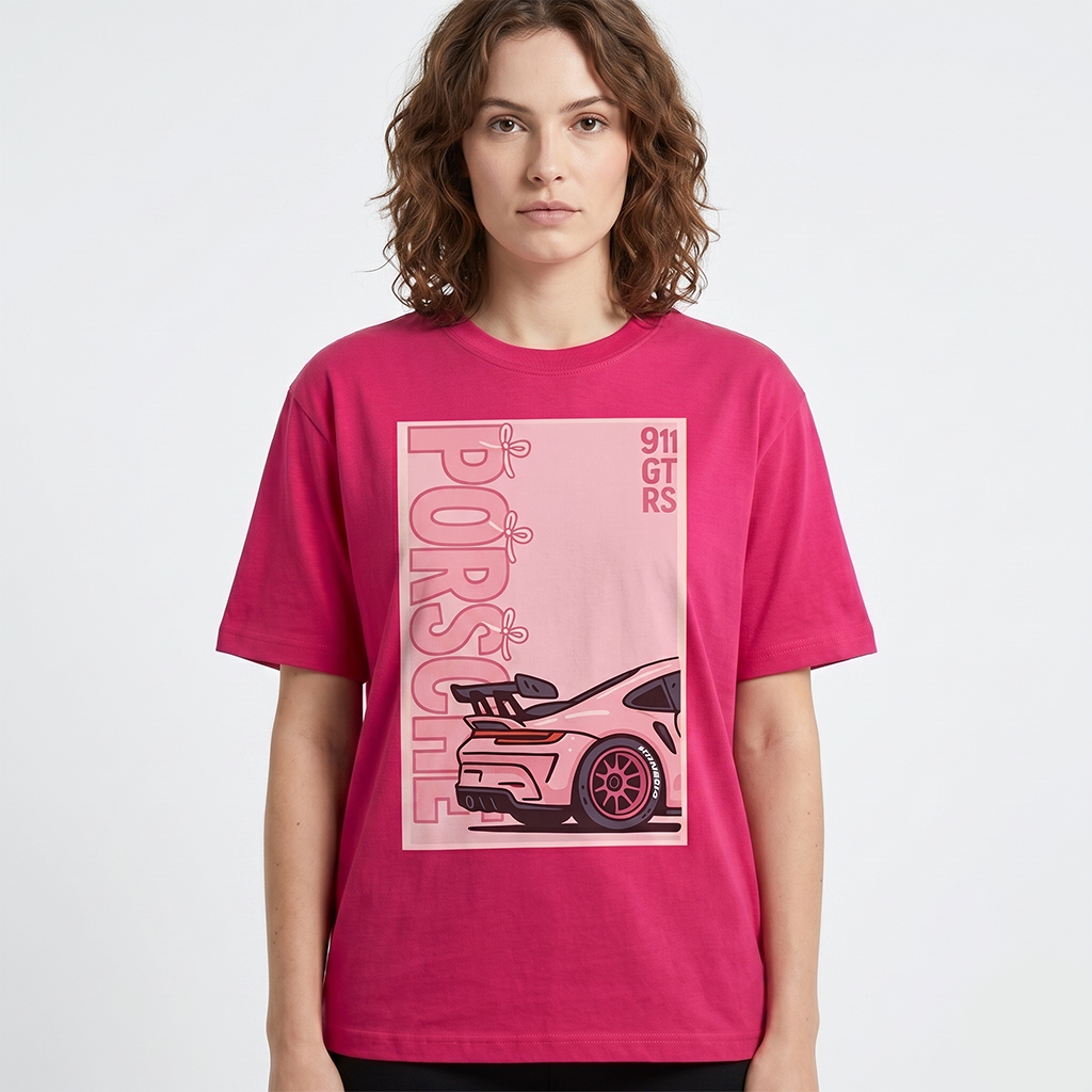 Pink Porsche 911 GT3 RS Graphic Oversized T-Shirt