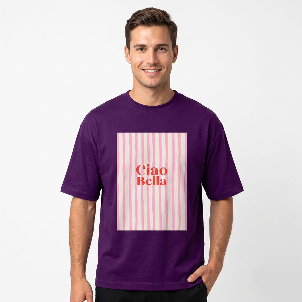Purple Ciao Bella Graphic Oversized T-Shirt